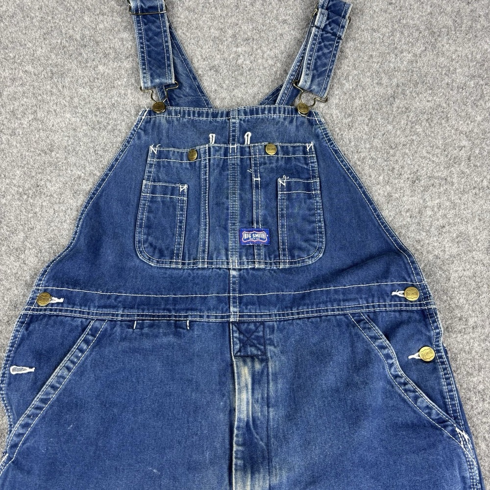 Big Smith Denim Bib Overalls Men's 34x34 Carpenter Workwear Blue Cotton USA Farm